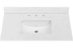 EQLOO 36 in. W x 22 in. D Quartz Bathroom Vanity Top, with Undermount Rectangular Single Sink, 8 Inch Widespread Faucet Hole and Backsplash Vanity Sink Top in Crystal White
