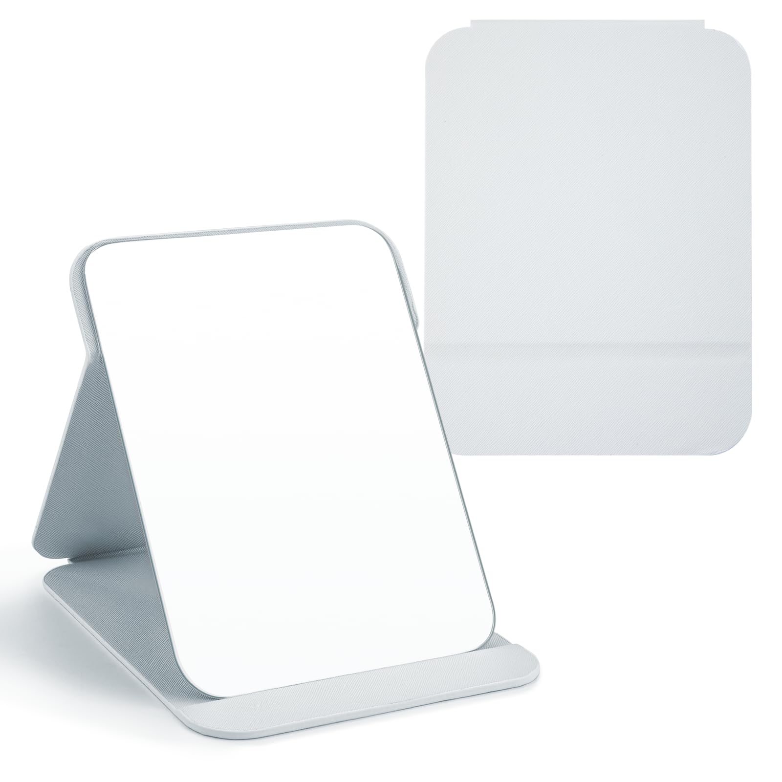 OWLKELA 16x11cm Portable Folding Mirror, Super HD Compact Makeup Mirror, White PU Leather Travel Mirrors, Free Standing Vanity Mirrors, Tabletop Foldable Mirrors