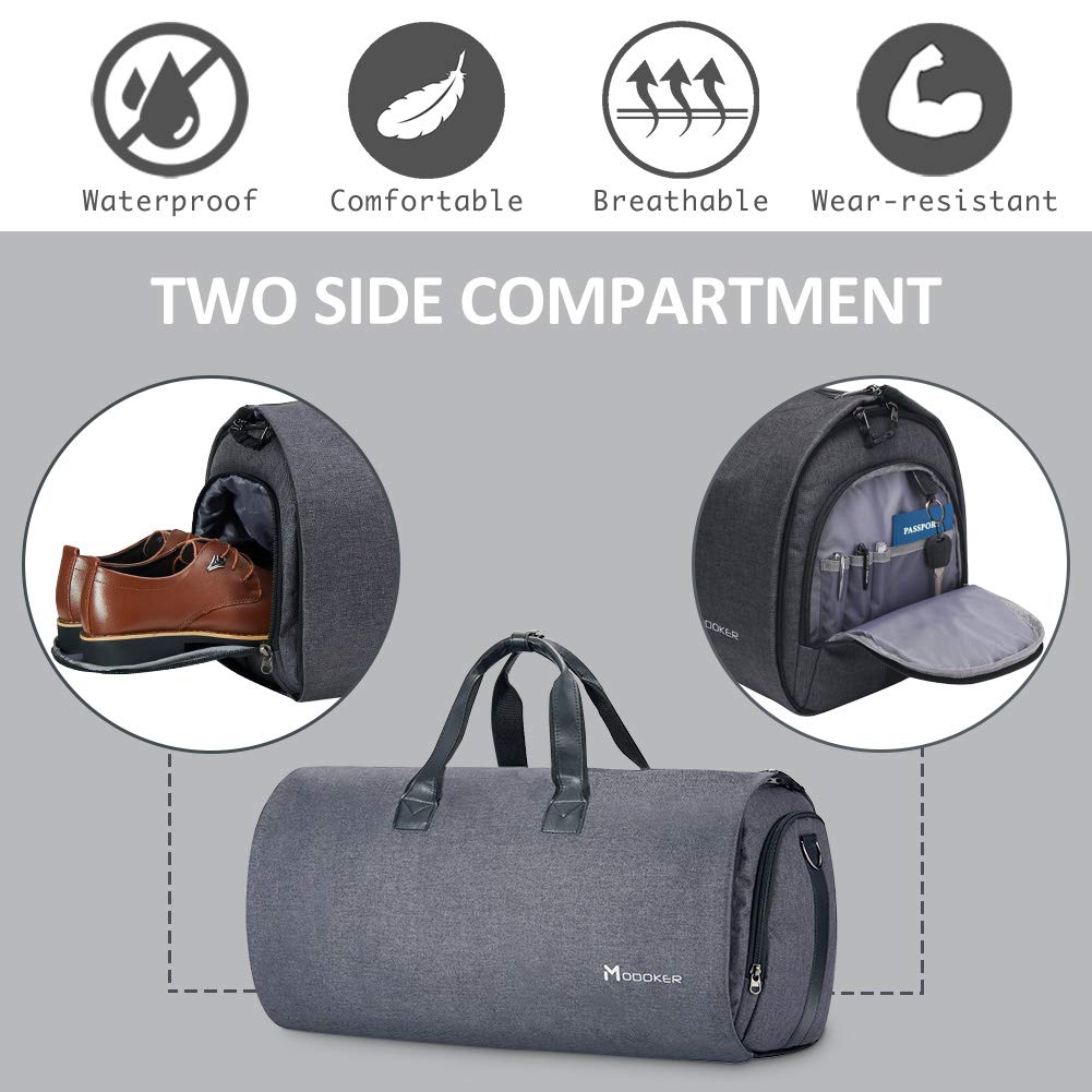 Convertible Garment Bag with Shoulder Strap, Modoker Carry on Garment Duffel Bag for Men Women - 2 in 1 Hanging Suitcase Suit Travel Bags (Black)