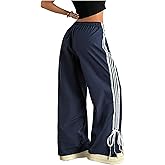 WDIRARA Women's Petite Side Striped Bowknot Track Pants Elastic Waist Wide Leg Baggy Sweatpants Streetwear