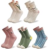 HOMSSEM Floral Crew Socks – 5Pair Flower Graphic Soft Cotton Socks for Women, Teen Girls – for Sandals, – Cute Vibrant Colors
