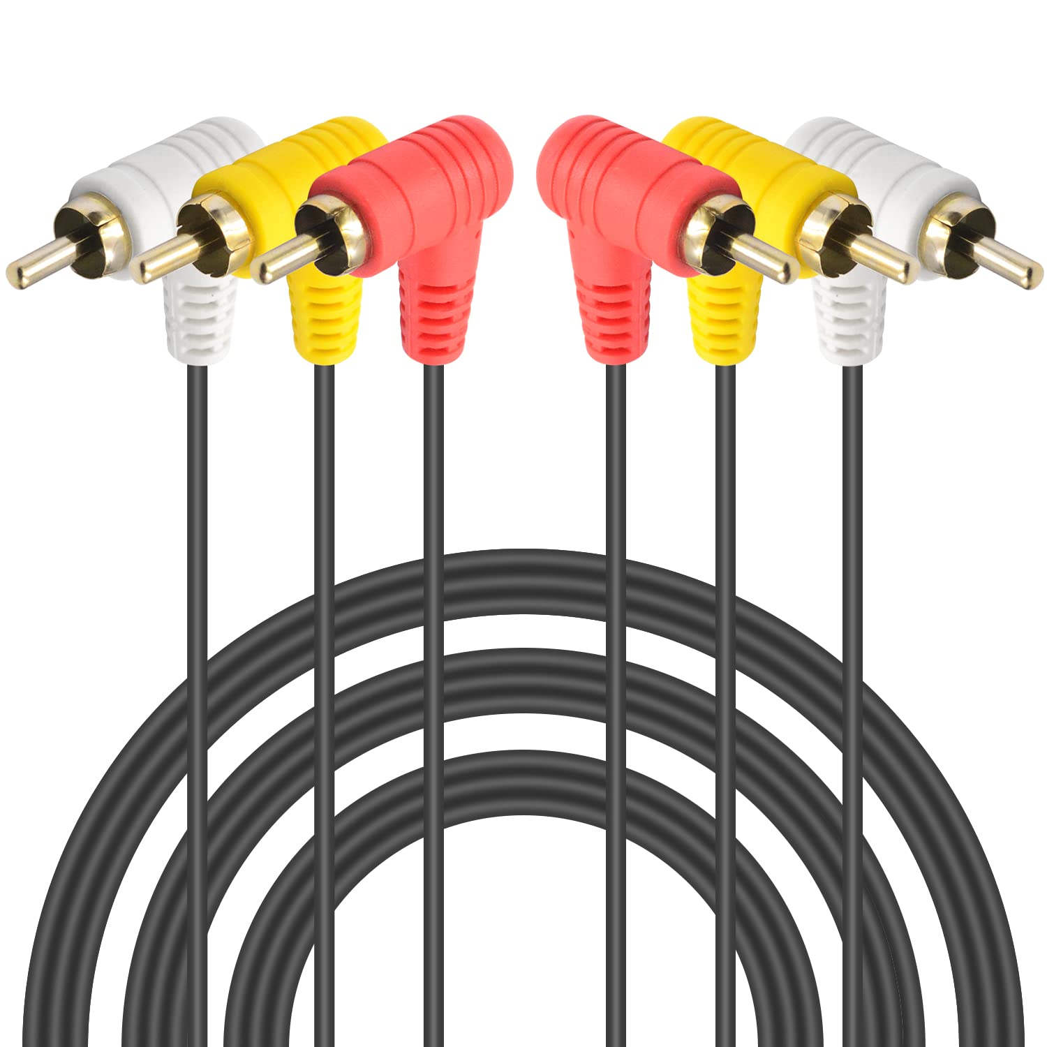 Duttek 90 Degree Right Angle RCA Audio/Video Cable,3 Male to 3 Male RCA Splitter composite video audio A/V AV cable Suitable for 3RCA port between the audio signal or video signal transmission(1.5M)