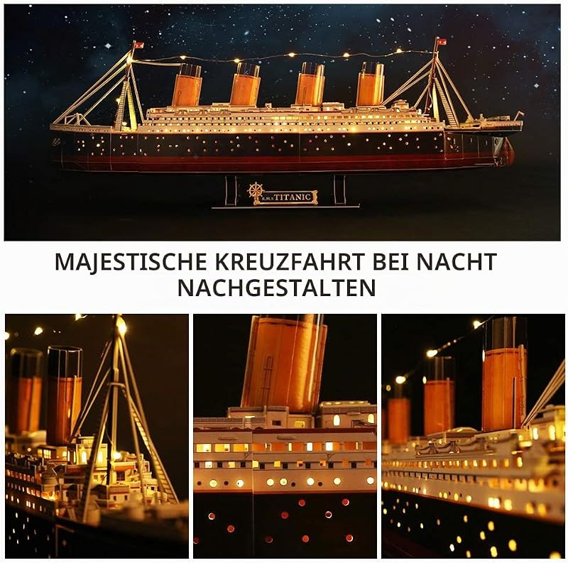 Titanic 3D Puzzle Erwachsene, LED,266 Teile, 88 cm, Schiff Modell