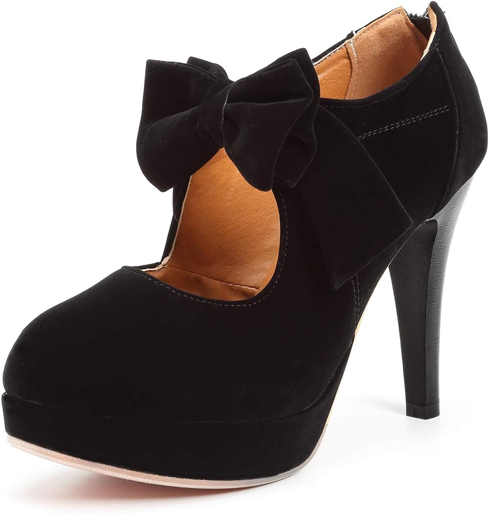 MORNISN Fashion Classic Platform Pumps for Women with Bowties Sexy High Heeled Back Zipper Shoes