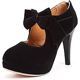 Mostrin Fashion Vintage Womens Small Bowtie Platform Pumps Ladies Sexy High Heeled Shoes