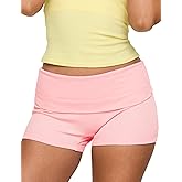 FaroDor Women Fold Over Shorts Elastic Waist Cute Pajama Micro Lounge Sleepwear Foldover Bottoms