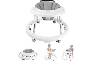 QIZHI-BEAR Baby Walker with Wheels, Activity Center with Mute Wheels Anti-Rollover, 5-Position Height Adjustable Foldable Baby Walker for Boys and Girls from 6-18 Months with Footrest