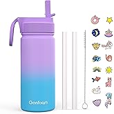 Kids Water Bottle, 16oz Water Bottles with Straw and Stickers, Stainless Steel Vacuum Double Wall Insulated cup, Kids Water Bottle for School, Gifts for Girls(Purple and Blue)