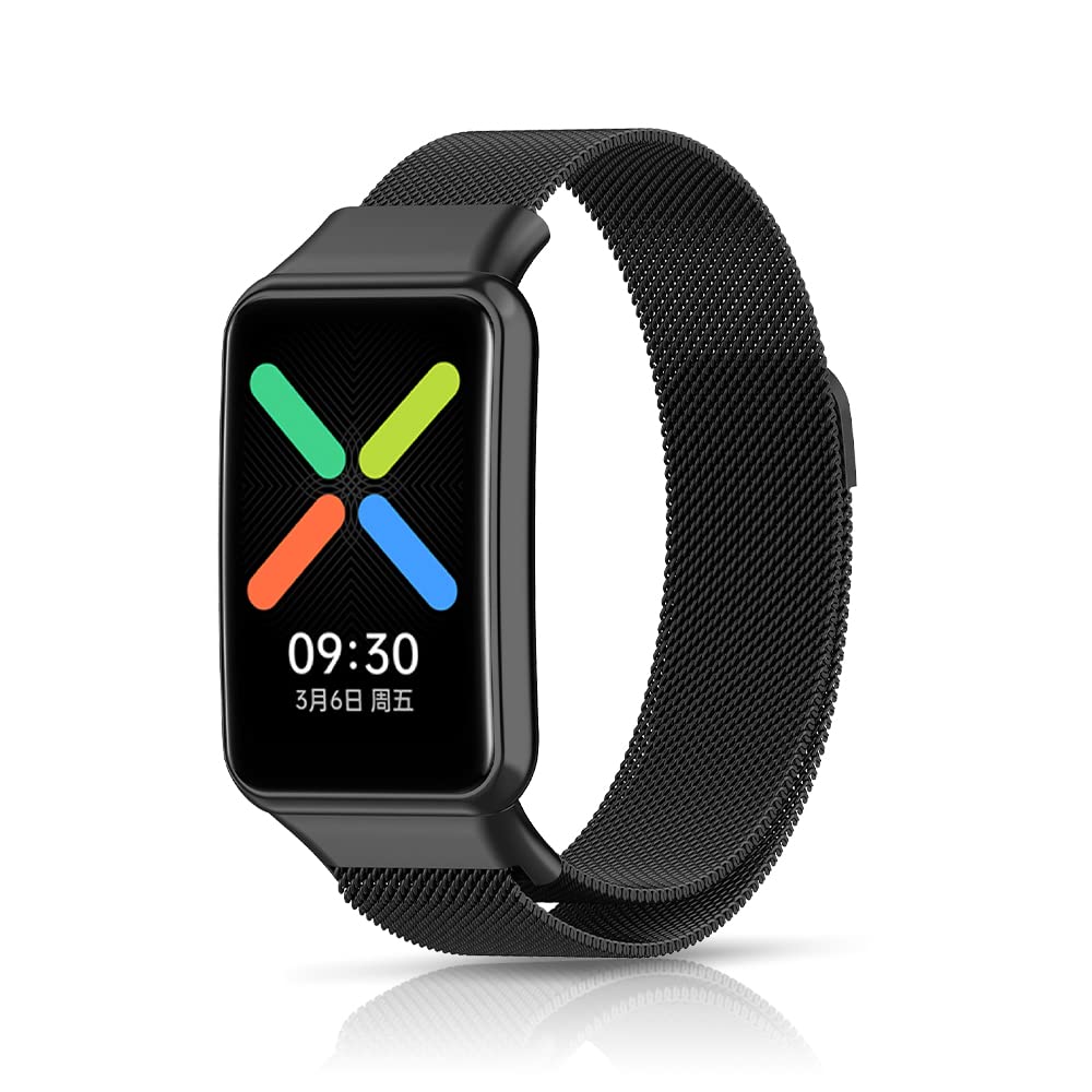 Niboow Strap Compatible with Oppo Watch Free - Men Women Magnet Stainless Steel Metal Watch Bands - Black