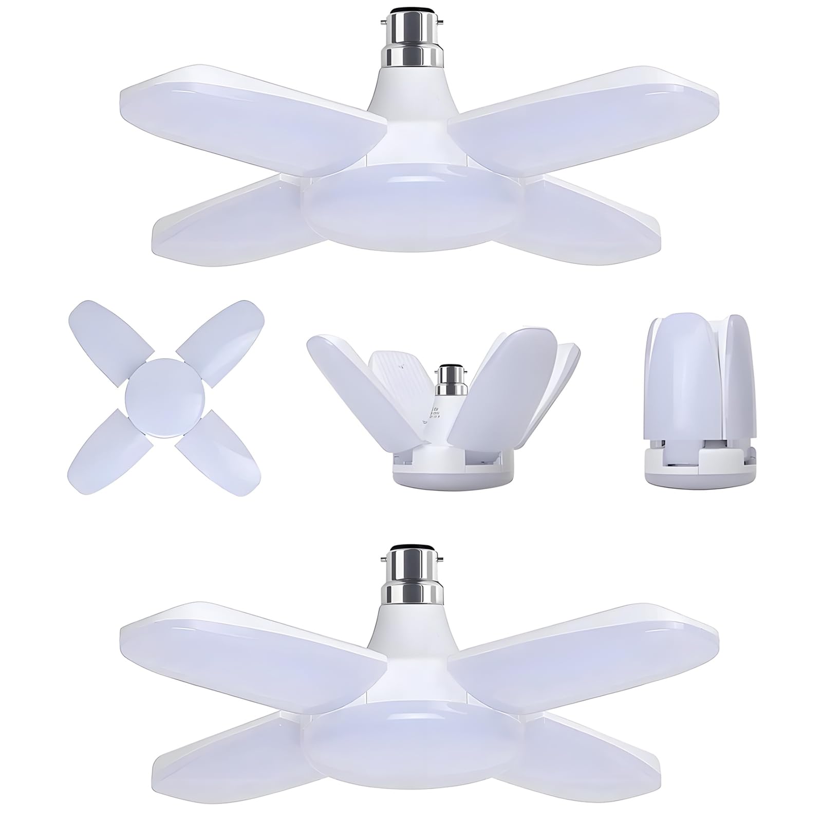 HUAMu B22 Bayonet LED Garage Light 60W, 6500K Daylight White 6000Lm Deformable Workshop Lamp with 4 Adjustable Panels, LED Ceiling Lighting, for Garages, Basement, Warehouse, Attic, Gym (Pack of 2)
