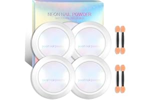 Ownest 4 Pcs Neon Chrome Nail Powder, Unicorn Chrome Nails Glitter Pigment, Aurora Iridescent Powder Pigment for Nails, Opal Pearl Mica Powders, Chameleon Pearl Manicure Pigment