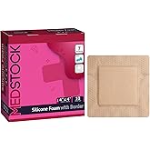 MEDSTOCK Silicone Foam Dressing with Border, 4"x4" (Pack of 10), Wound Care, Super Absorbent, Atraumatic Removal, Five Layers, Waterproof, Seals Wound Edges, No Adhesion Loss