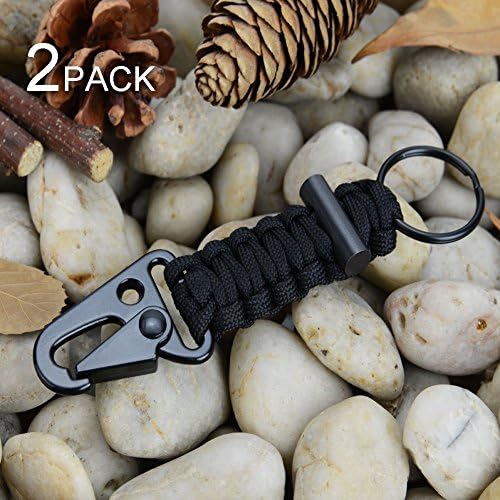 Threecat Paracord Carabiner Survival Keychain Firestarter Whistle for Hiking, Camping, Hunting, Fishing, Boy Scouts, Outdoor Emergency Best Quality