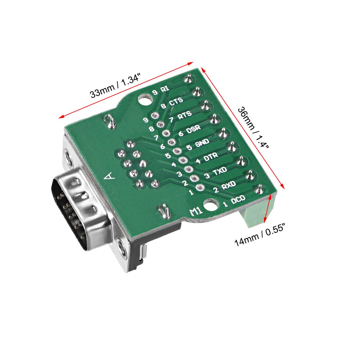 sourcing map D-sub DB9 Breakout Board Connector 9 Pin 2 Row Male RS232 Serial Port Solderless Terminal Block Adapter - Image 5