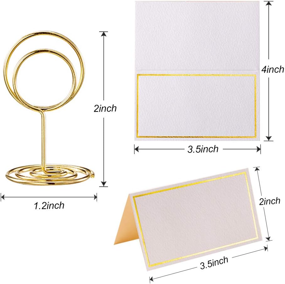 Toncoo 24 Pcs Premium Gold Table Number Holders and 24 Pcs Place Cards with Gold Foil Border, Place Card Holder, Table Sign Stand, Photo Picture Holders for Centerpieces, Wedding, Party, Birthday: Home & Kitchen
