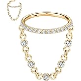 GAGABODY Septum Jewelry Conch Piercing Clicker Hoop 16 Gauge Earrings Septum Ring Clicker with Chain CZ 16G Nose Hoops Surgical Steel Helix Rook Cartilage Earring Ring