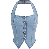 SHENHE Women's Denim Tops Y2K Halter Button Up Strapless Jean Vest Western Summer Going Out Top