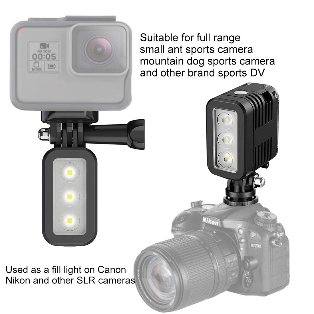 HONGDAK Waterproof Dive Light for GoPro Video Light Rechargeable Fill Night Light Underwater Photography Accessories for GoPro Hero Black 12 11 10 9 8 7 6 5 4 3 3+