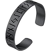 FaithHeart Viking Cuff Bracelet for Men Women, Stainless Steel Rune/Thor's Hammer/Wolf/Celtic Knot Bangles Personalized Customizable