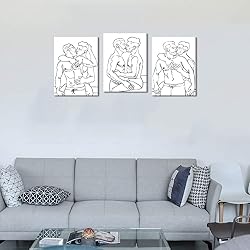 Men Gay Wall Art 3 Panels Black and White Pictures