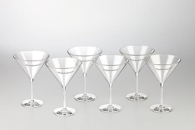 Godskitchen 8.33 Ounce / 250ml (Set of 6) - Polycarbonate Unbreakable Martini Glasses - Reusable - Premium Quality, Cocktail Glasses