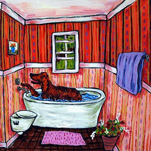 Irish Setter taking a Bath Bather Bathroom decor Dog art tile coaster gift