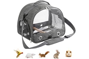 Esforzarse Grey Bird Travel Carrier with Stand Perch and Stainless Tray, Pet Transparent Breathable Travel Cage, Portable Sma