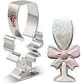 LILIAO Champagne Glass with Ribbon Cookie Cutter for Wedding/Engagement - 2.4 x 4.5 inches - Stainless Steel