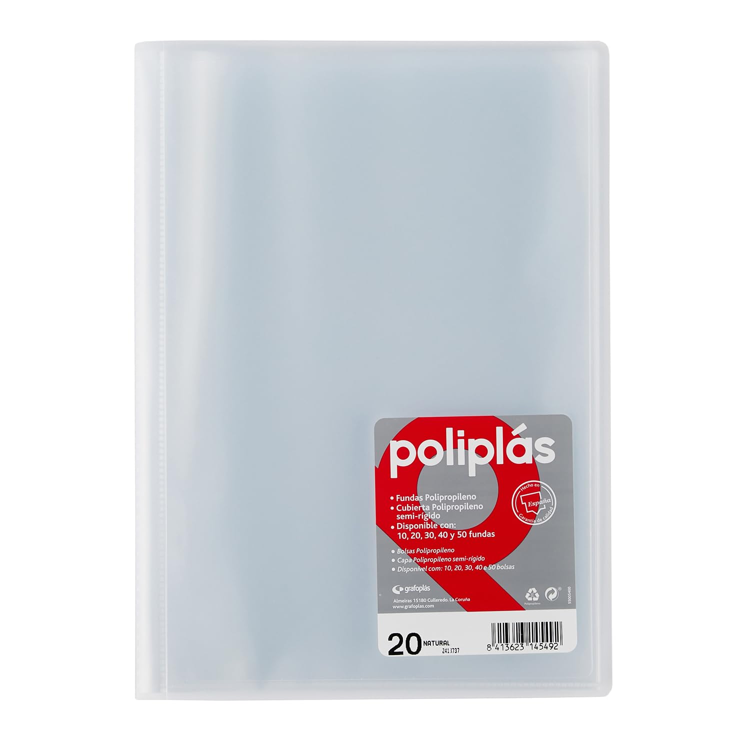 Grafoplas - Folder, Folio Size, PP, Translucent Polyplast, PP Caps 20 Transparent