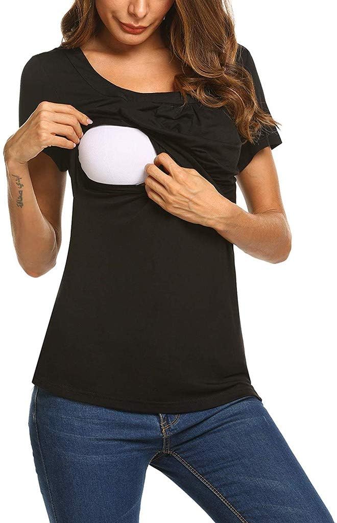 FORUU Cute Maternity Shirts Women,2020 Summer Short Sleeve Pregnancy Shirts Crewneck Breastfeeding Tops
