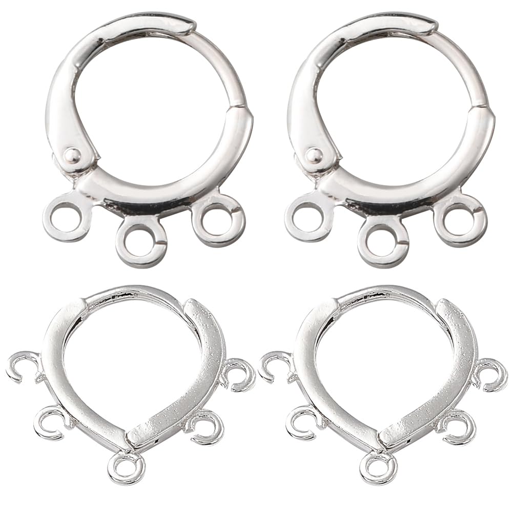 Beebeecraft 1 Box 20Pcs 2 Styles Hugging Hoop Earring Findings Sterling Silver Round Multihole Earring Hooks Leverback Earwire Connector with Loop for Jewellery Making Supplies