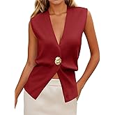 Cicy Bell Womens V Neck Sweater Vest Dressy Casual Knit Sleeveless Shirts Slim Fit Lightweight Button Fall Tops