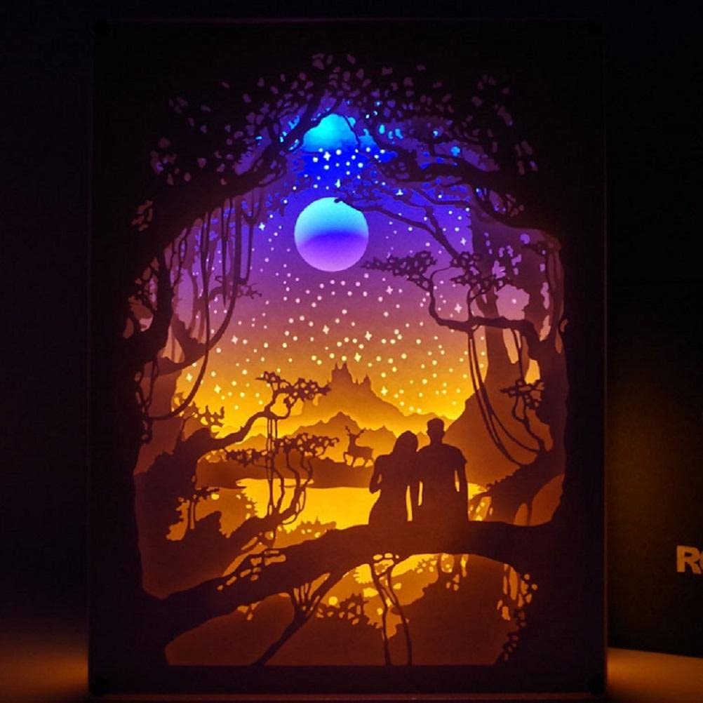 Stylebest Christmas Valentine's Day Gift 3D Papercut Light Box, Papercut Light Box LED Paper Carving Lamp Paper Carving Art Night Lights Creative LED Table Lamp