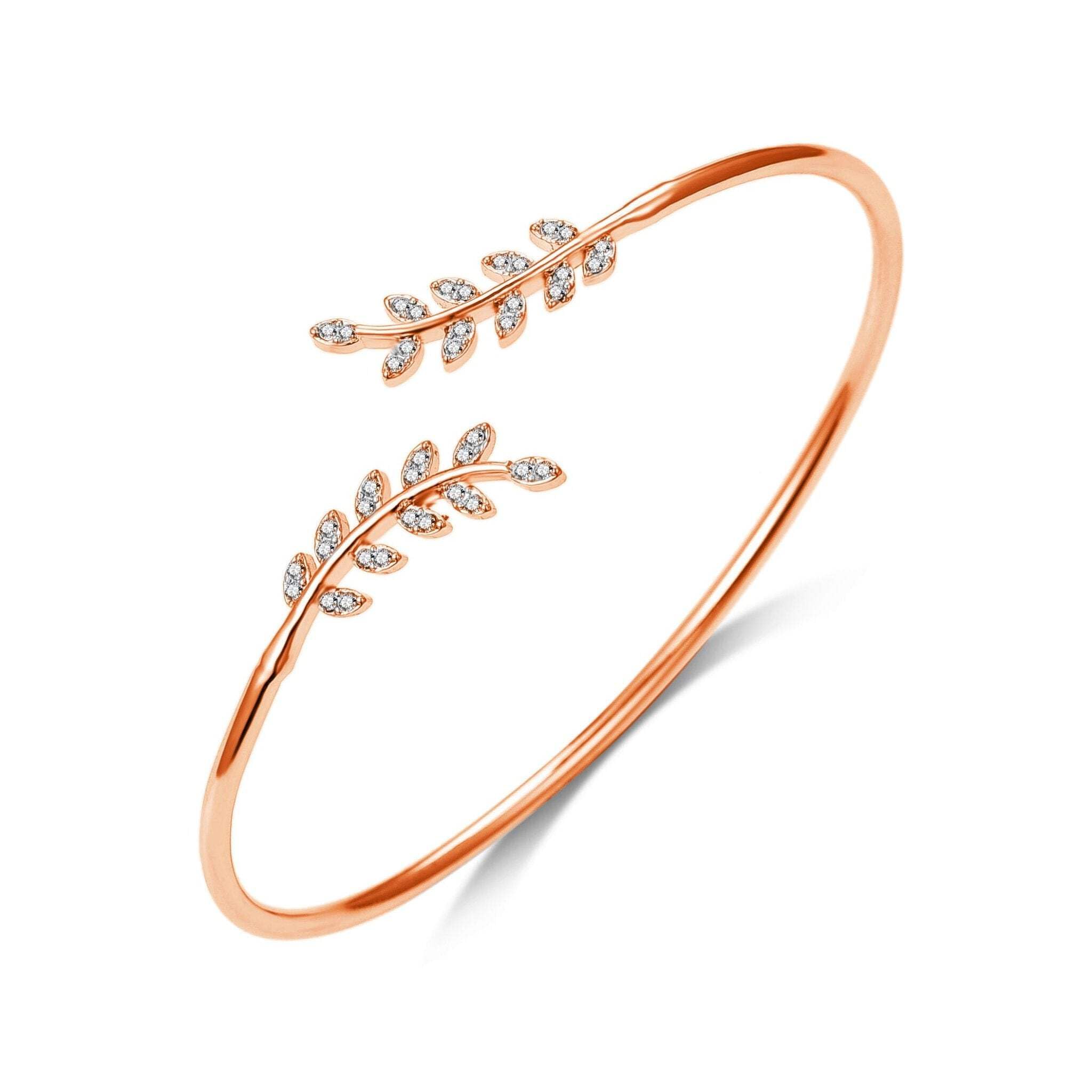 Philip Jones Rose Gold Plated Leaf Bangle Created with Zircondia® Crystals