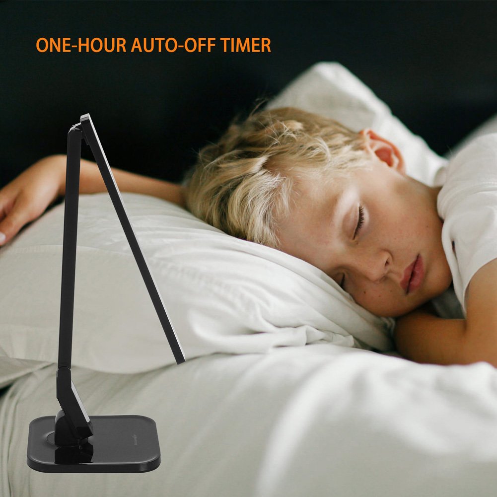 Lámpara de Escritorio LED, BlitzWolf Lámpara de Mesa con 27 Bombillas 4 Modos de Luz, Panel Plegable con Control Táctil,Cuidado de Los Ojos, + 5V/1.5A Puerto USB de Carga para Dormitorio,Lectura(Blanco)