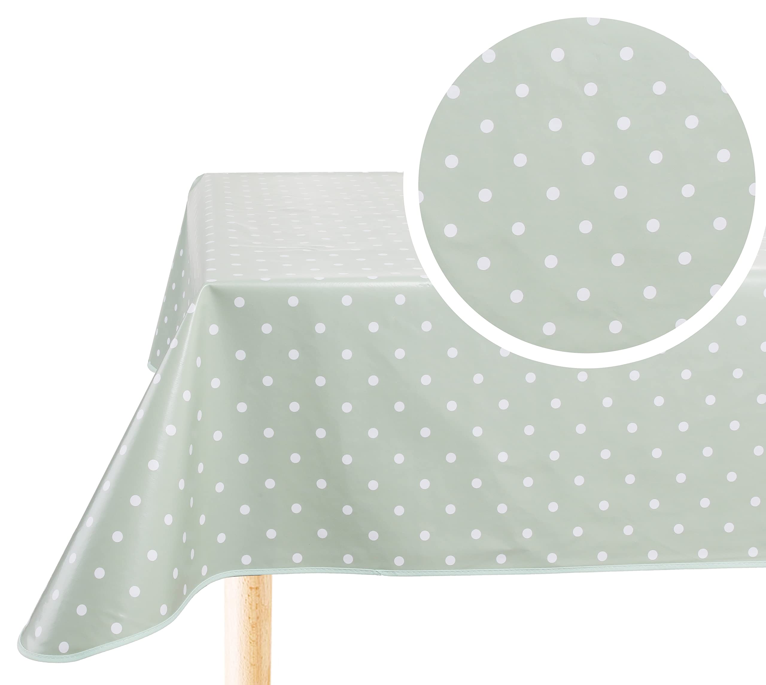 Home Direct Rectangular Oilcloth PVC Wipe Clean Tablecloth Table Cover 140cm x 200cm 55x78 Polka Dot Sage Green