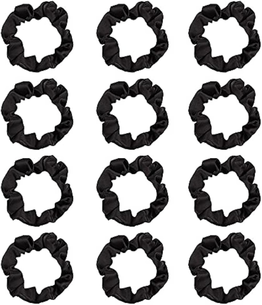 Pimoys 12Pcs Satin Hair Scrunchies Elastic Hair Ties Black Women Girls