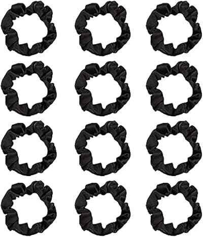 Pimoys 12Pcs Satin Hair Scrunchies Elastic Hair Ties Black Women Girls