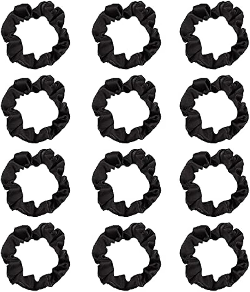 Pimoys 12Pcs Satin Hair Scrunchies Elastic Hair Ties Black Women Girls