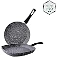 KARACA Gris Biogranite Grill Pan and Pan Set, 2 Pieces, 1 X Frying Pan 26 cm, 1 X Grill Pan 28 cm, Frying Pans, Crepe Pan Granite, Healthy Non-Stick Coating, 7X More Resisstant Against Scratches