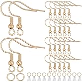 SOFPLATE 1 Box 150Pcs Real 18K Gold Plated Earring Wires Stainless Steel Earring Hooks Bulk French Fish Hook Ear Wires with Ear Nuts and Jump Rings Ball Dot Earring Wires for Jewelry Making Supplies