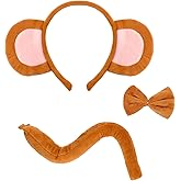 Delfd Monkey Ears Headband Adult with Tail and Bowtie – Monkey Costume Women Accessories – Monkey Ears and Tail for Halloween, Cosplay, Party Accessory Set, Not a Toy, For users aged 15 and Above.