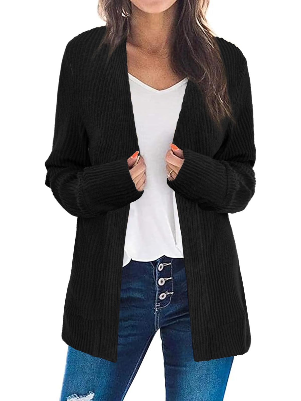 Photo 1 of Bosmeer Cardigan Sweaters for Women Long Sleeve Open Front Outerwear Teacher Outfits Business Casual Tops Womens Fashion 2025 GREYISH PURPLE Large