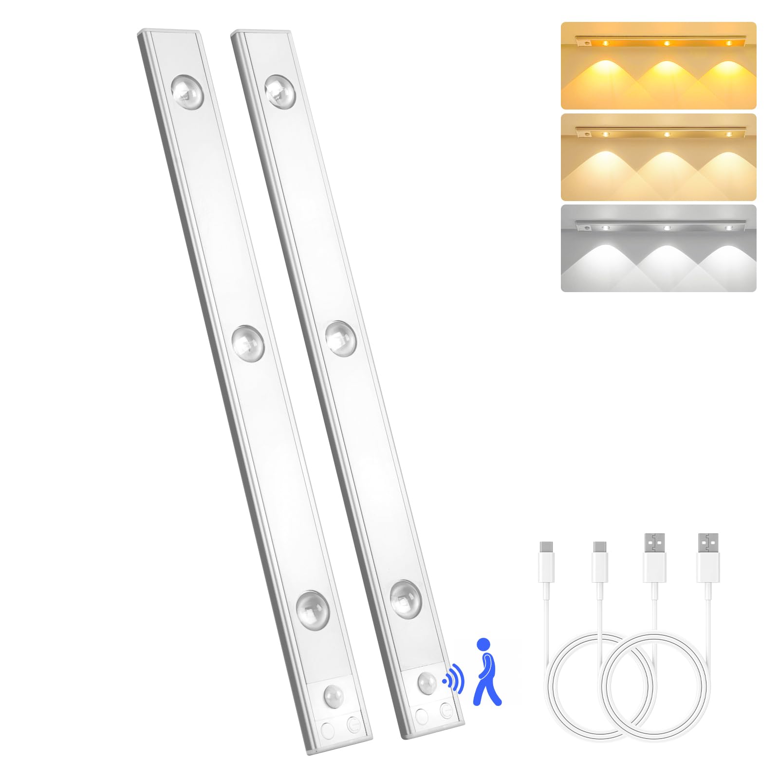 Photo 1 of 3 LED Under Cabinet Light, Under Counter Dimmable Lighting with Motion Sensor, USB Rechargeable Motion Sensor Light, Cat’s Eye Hill Corrugated Effect, for Display Cabinet, Showcase, Wine Cabinet