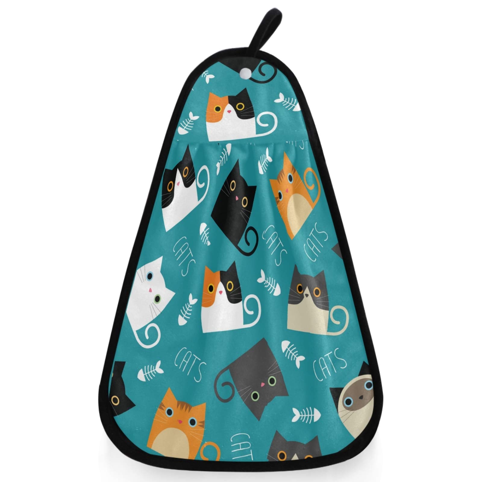 visesunny Funny Cat and Fish Bone Cartoon Kitchen Dish Towel with Hanging Loop Absorbent Hand Towel for Bathroom Cleaning and Drying Washcloth