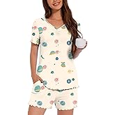ALIGADUO Womens Summer Comfy V Neck Sleepwear Pjs Casual Two Piece Pajama Set With Pockets