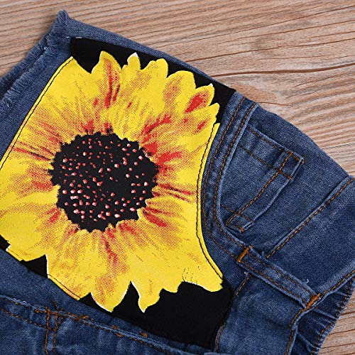 2 Style Toddler Girl Sleeveless Vest Tops +Floral Denim Shorts Outfits Set (5-6T, Sunflower+White)