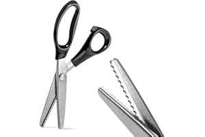 XEMZ Pinking Shears, Stainless Steel Dressmaking Scissors, Serrated and Scalloped Blades, Professional Sewing Craft Cut Tailor Zig-Zag Tool, Fabric Decoration Comfort Grip Soft Handheld (Scalloped 5mm)