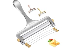 Stainless Steel Wire Cheese Slicer with 3 Extra Wires - Adjustable Thickness, Handheld Cheese Cutter for Cheddar, Gruyere, Ra