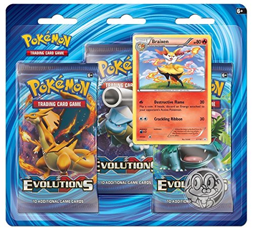 Pokémon Tcg: XY Evolutions-Braixen + 3 Booster Packs Features Rare Holofoil Card and Froakie Collector's Coin | 3 Blister Value 100% Authentic Branded Pokemon Expansion